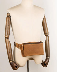 Cool Brown Leather Mens Fanny Packs Waist Bag Hip Pack Belt Bag Bumbag for Men