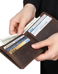 Cool Dark Brown Vintage Bifold Small Wallet Leather Mens Black billfold Small Wallet Card Wallet Coin Purse For Men