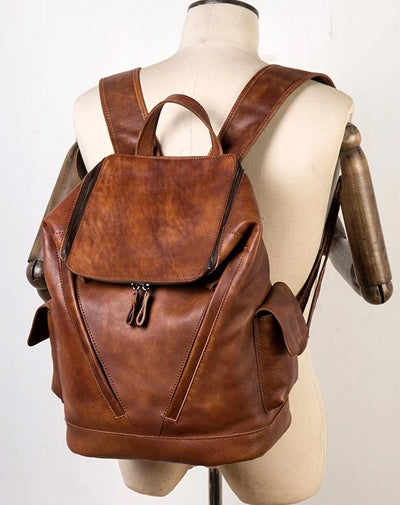 Cool Brown Mens Leather 15-inch Computer Backpacks Fashion Travel Backpacks School Backpack for men