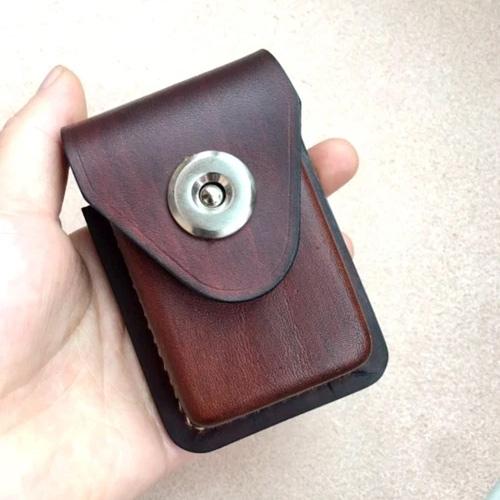 Cool Brown Leather Cigarette Case with Lighter - Back View