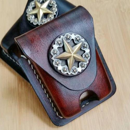 Coffee Handmade Star Leather Classic Zippo Lighter - Back View