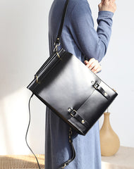 Best Black Leather Womens Satchel Backpack Laptop Leather Black School Backpack for Women