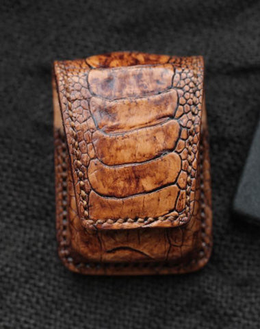 Badass Brown Leather Mens Zippo Lighter Cases With Belt Loop Lighter Holders For Men