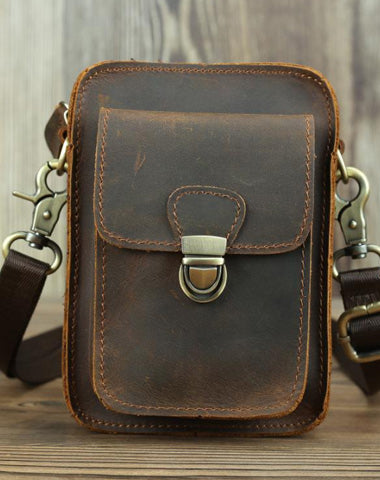 Brown Cool Leather Men Belt Pouch Vintage Coffee Waist Bag Belt Bag Hip Bag Mini Side Bag for Men