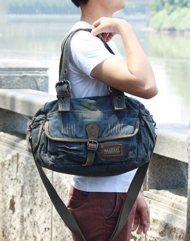 Denim Blue Mens Womens Large Shoulder Bag Handbag Blue Jean Messenger Bag For Men