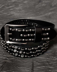 Cool Black Leather Metal Rivet Rock Belt Biker Motorcycle Belt Black Punk Leather Belt For Men