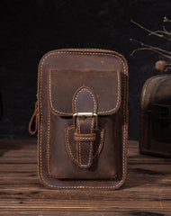 Brown LEATHER MEN'S Phone Holster Small Belt Pouch Mini Waist Bag Vertical Phone Holster FOR MEN