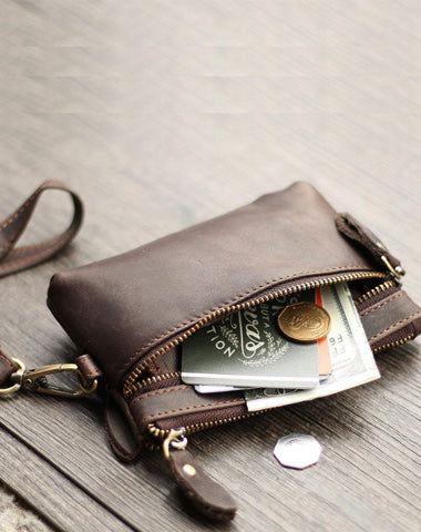 Cool Light Brown Leather Mens Card billfold Wallet Coin Purse Wristlet Car Key Wallet For Men