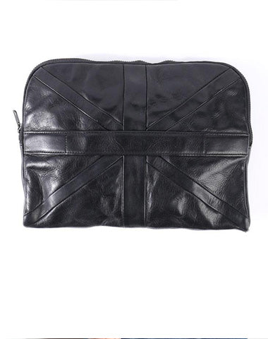 Cool Black Leather Business Mens Clutch Black Hand Bag Great Britain Zipper Clutch Wristlet Large Clutch for Men