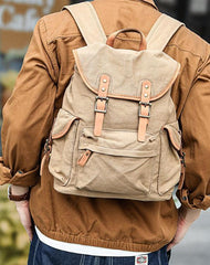 Khaki Retro Canvas Mens Womens Travel Backpack College Backpack Green Canvas School Backpack For Men