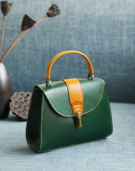 Handmade Women's Green Leather Handbags Purse Vintage Small Handbag Shoulder Bag Purse