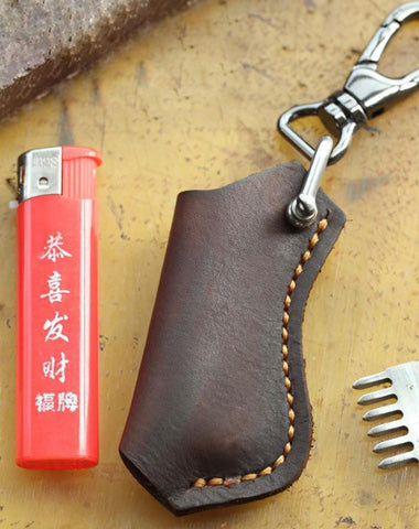 Dark Brown Leather Mens Disposable Lighter Case Lighter Holder with Belt Clip For Men