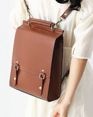 Best Brown Leather Womens Satchel Backpack Laptop Leather Brown School Backpack for Women