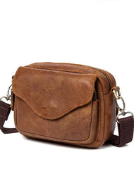 Brown Mens Leather Belt Pouch Small Messenger Bag Waist Bag Belt Bag for Men