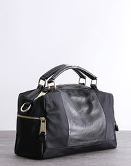 Womens Nylon Leather Boston Handbags Womens Black Nylon Boston Shoulder Purse for Ladies