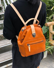 Cute Handmade Womens Tan Leather Backpack Satchel Bag Tan School Backpack for Women