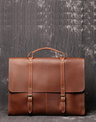 Casual Leather Men's Brown Professional Briefcase 15‘’ Laptop Handbag Business Bag For Men