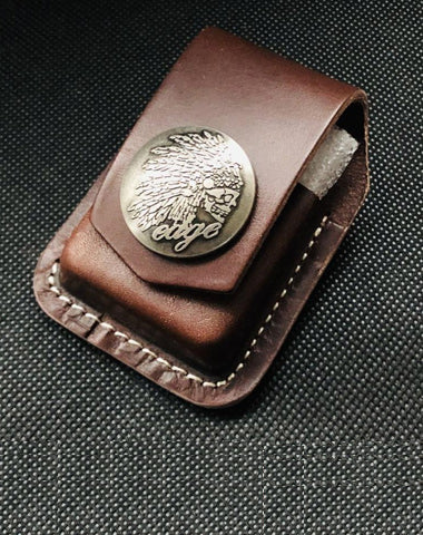 Coffee Handmade Leather Mens Indian Chief Zippo Lighter Holders Lighter Case For Men