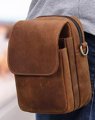 BROWN LEATHER MENS Belt Pouch Belt Bag Waist Bag Mini Side Bag Phone Bag For Men