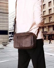 Badass Dark Brown Leather Men's 8 inches Small Courier Bag Brown Messenger Bag Postman Bag For Men