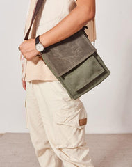 Canvas Mens Vertical Messenger Shoulder Bag Green Waxed Canvas Small Side Bag Courier Bag for Men