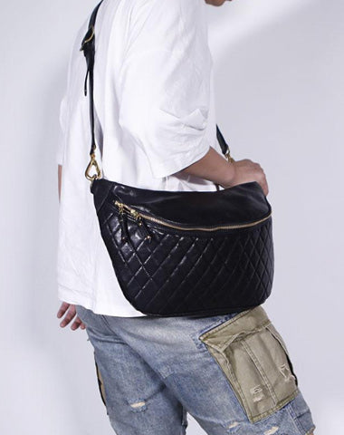 Fashion BLACK LEATHER MEN'S 12 INCHES Saddle Side Bag BLACK MESSENGER BAGs Courier BAG FOR MEN