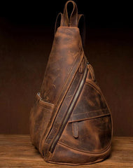 Leather Mens Cool 10 inches Sling Bag Crossbody Bag Chest Bag for men