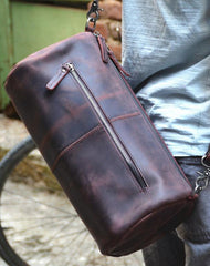 Red Brown Leather Mens Casual Barrel Postman Bag Side Bag Bucket Messenger Bag For Men