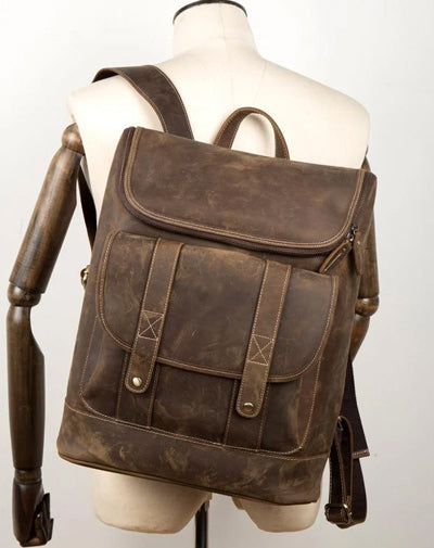 Casual Brown Mens Leather 15-inch Computer Backpacks Brown Travel Backpack School Backpacks for men