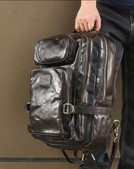 Cool Leather Mens 15 inches Computer Backpack Travel Backpacks Brown Weekender Bag Travel Bag for Men