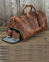 Casual Brown Leather Men's 15 inches Overnight Bag Travel Bag Luggage Weekender Bag For Men