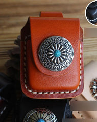 Handmade Mens Brown Leather Classic Zippo Lighter Cases Belt Zippo Lighter Holder with Belt Clip
