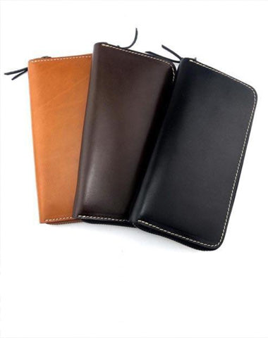 Stylish Black Leather Men's Long Wallet Clutch Wallet Tan Phone Wallet Zipper Clutch Wallet For Men