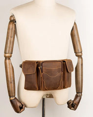 Cool Brown Leather Mens Fanny Pack Tool Waist Bags Hip Pack Belt Bag Bumbags for Men