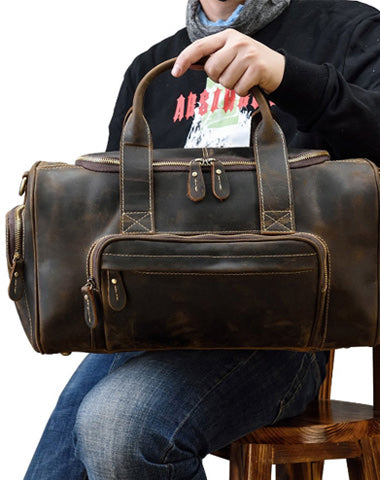 Casual Brown Leather Men Overnight Bags Handbag Travel Bags Weekender Bags For Men