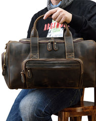 Casual Brown Leather Men Overnight Bags Handbag Travel Bags Weekender Bags For Men