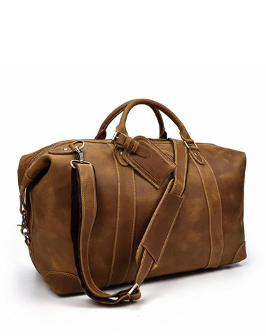 Casual Brown Leather Men Handbag Overnight Bags Travel Bags Weekender Bags For Men