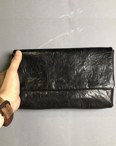 Handmade Leather Mens Clutch Cool Slim Wallet Zipper Clutch Wristlet Wallet for Men