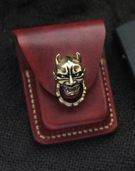 Wine Red Leather Mens Zippo Lighter Cases With Belt Loop Cool Zippo Lighter Holders For Men