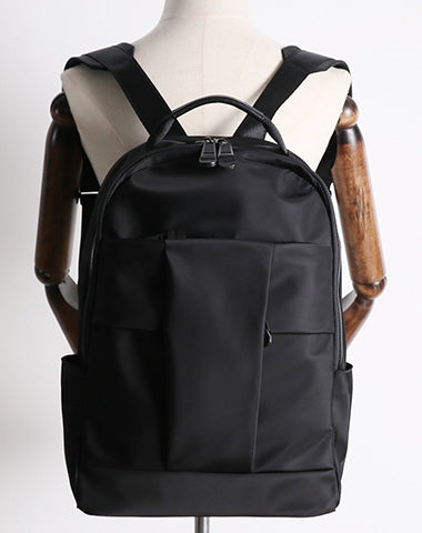 Nylon Backpack Womens 15 inches School Backpack Purse Black Nylon Leather Travel Rucksack for Ladies