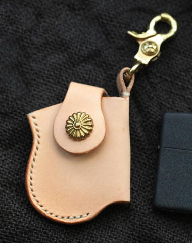 Cool Beige Keychain Leather Mens Zippo Lighter Cases With Belt Clip Lighter Holders For Men