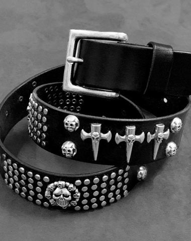 Badass Black Skull Leather Metal Belt Punk Skull Motorcycle Belt Leather Rock Belts For Men