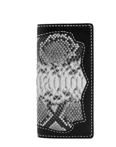 Cool Black Snakeskin Leather Mens Long Wallet Handmade Bifold Long Wallet For Men