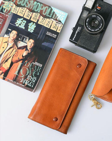 Tan Cool Leather Mens Long Wallet Black Bifold Wallet Long Wallet Brown Phone Wallet For Men