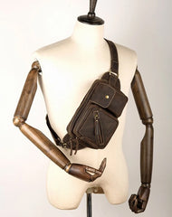 Cool Brown Leather Fanny Pack Mens Waist Bags Hip Pack Belt Bags Bumbags for Men