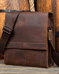 Dark Brown Casual Leather 8 inches Shoulder Vertical Postman Bag Messenger Bags Courier Bag for Men