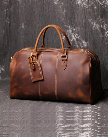 Cool Leather Men Large Brown Overnight Bag Travel Bag Weekender Bag For Men