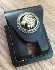 Handmade Black Leather Mens Armor Zippo Lighter Case Zippo Lighter Holder with Belt Loop for Men