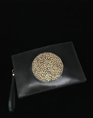 Black Handmade Tooled Leather Totem Clutch Wallet Wristlet Bags Clutch Purse For Men