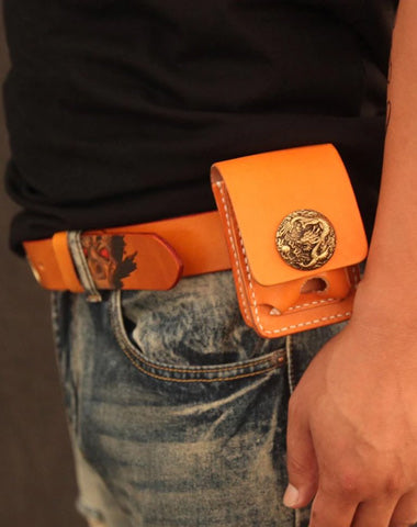 Black Handmade Leather Mens Cool Belt Cigarette Case Holder Cigarette Lighter Case For Men